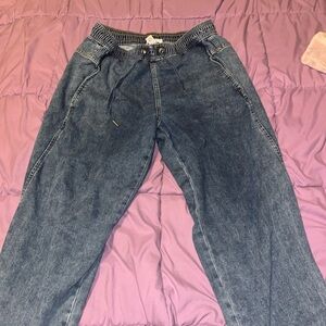 Forever 21 Striped Blue Denim Joggers